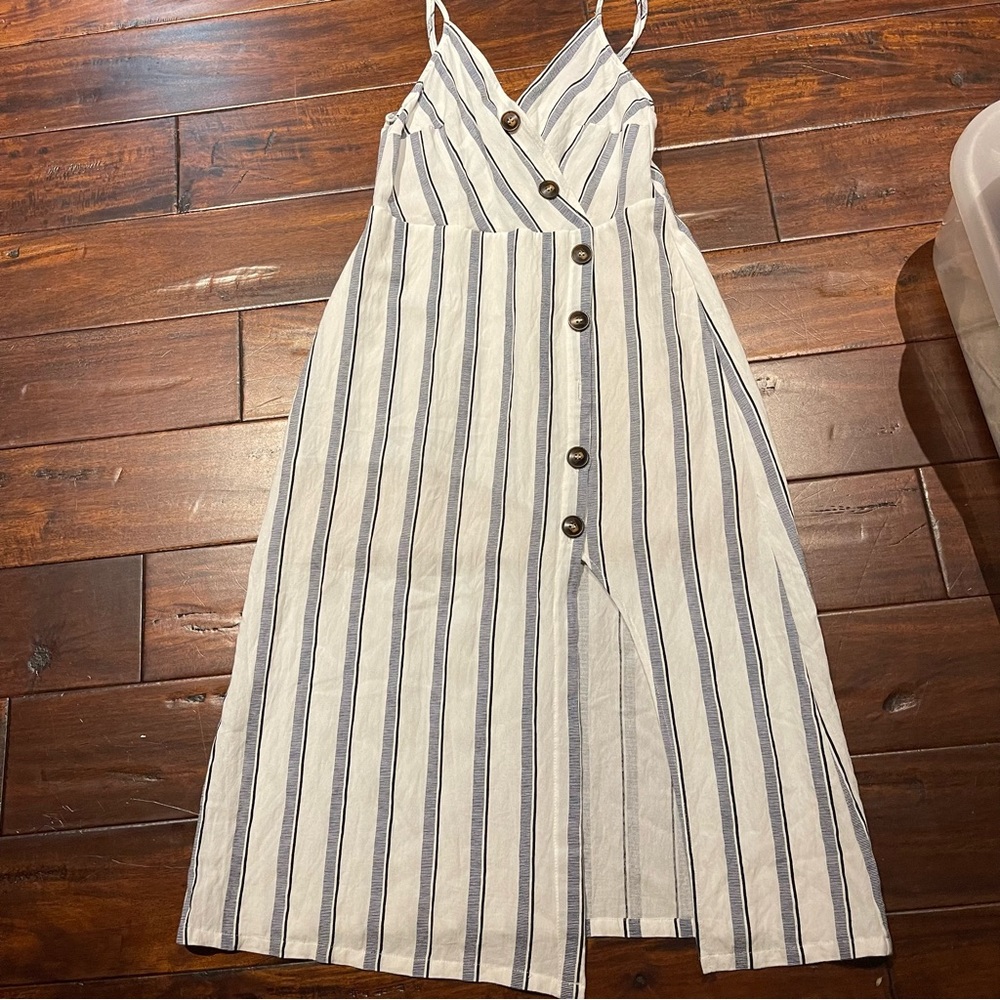 Lush Blue Striped Nautical Midi Dress